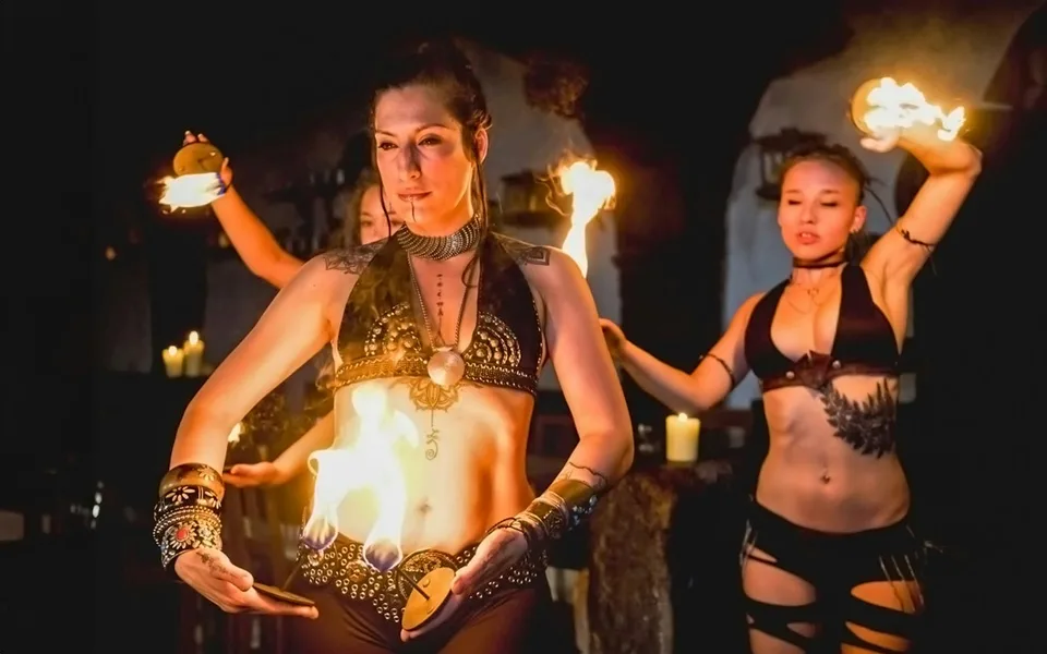Fire performers at a medieval evening show