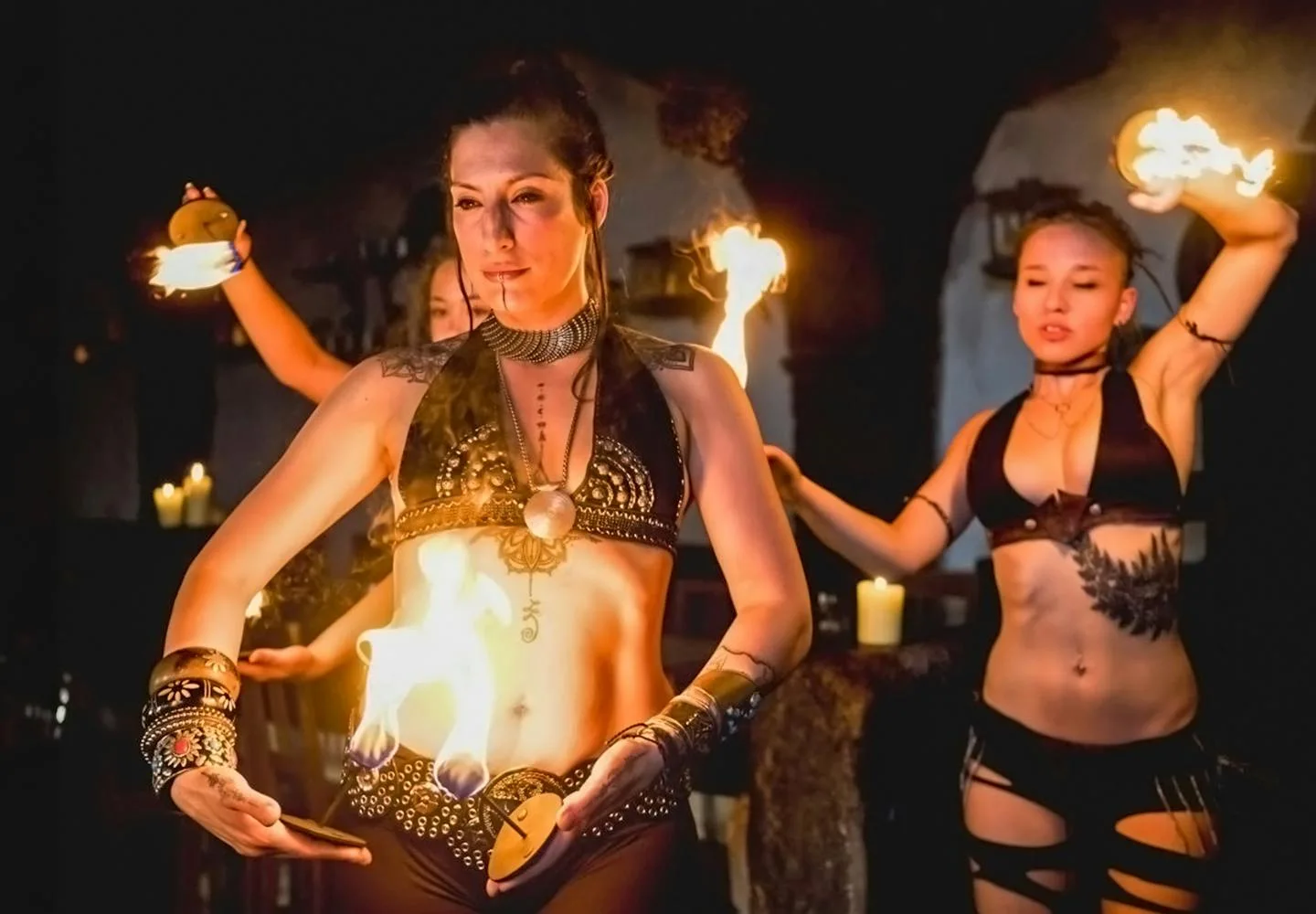 Fire performers at a medieval evening show