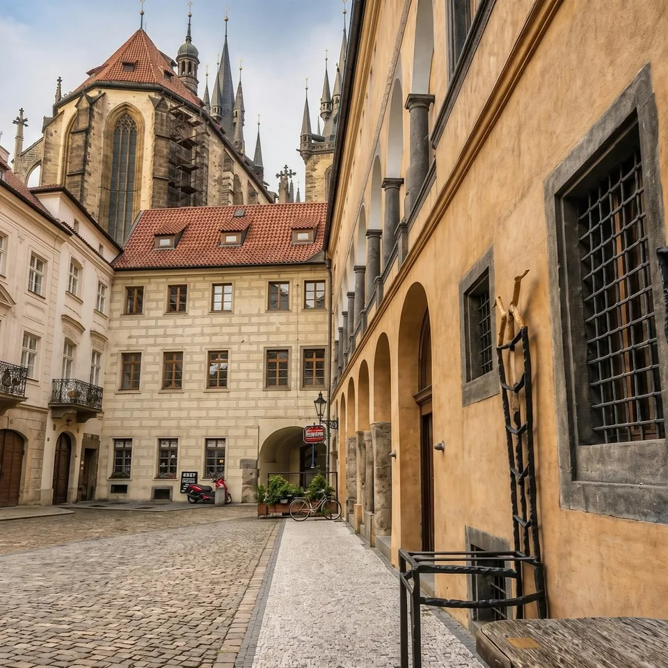 Historic courtyard on a Prague audio-walk route
