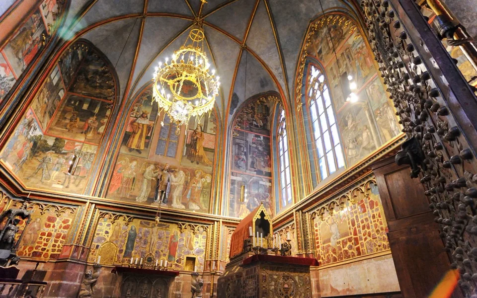 Painted walls and Gothic vaults inside St Vitus Cathedral