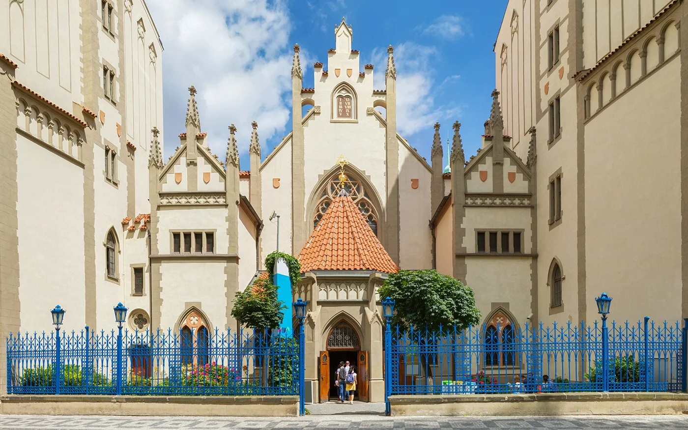 Gothic synagogue facade in Prague’s Jewish Quarter