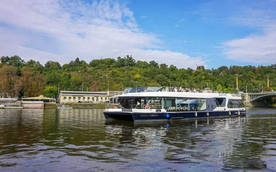 Covered sightseeing boat on the Vltava